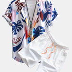 Colorful Leaf Print Shirt & Swim Shorts Set