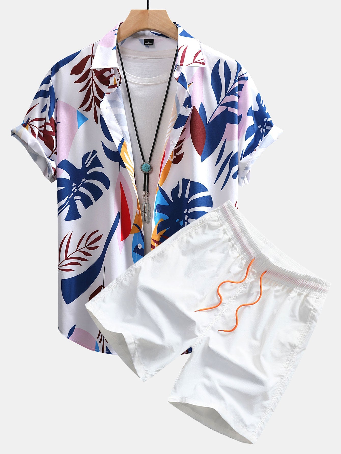 Colorful Leaf Print Shirt & Swim Shorts Set