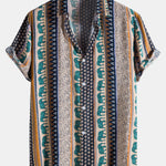 Elephant Geometric Print Shirt & Linen Cotton Blend Drawstring Shorts Set