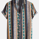 Elephant Geometric Print Shirt & Linen Cotton Blend Drawstring Shorts Set
