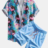 Tropical Plants and Orangutan Print Shirt & Swim Shorts Set