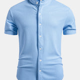 Muscle Fit Ribbed Stand Collar Shirt
