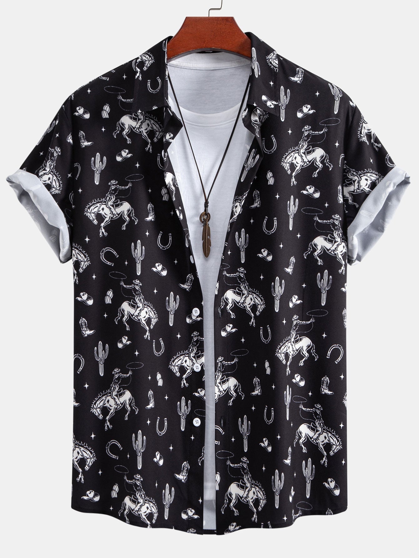 Cowboy Cactus Print Button Up Shirt