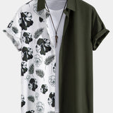 Leaf and Floral Patchwork Button Up Shirt