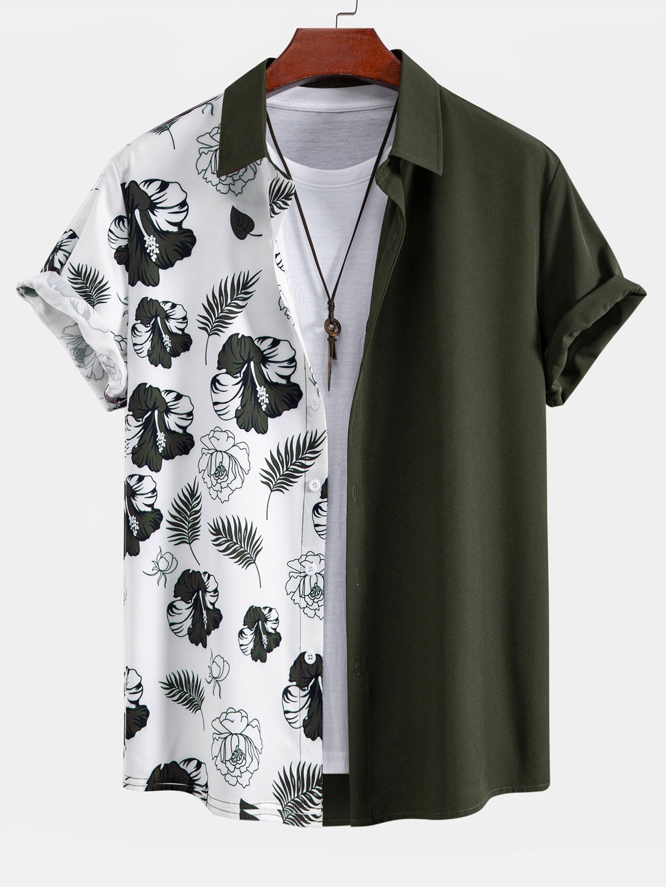 Leaf and Floral Patchwork Button Up Shirt