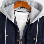Contrast Corduroy Hooded Overshirt with Pockets