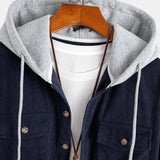 Contrast Corduroy Hooded Overshirt with Pockets