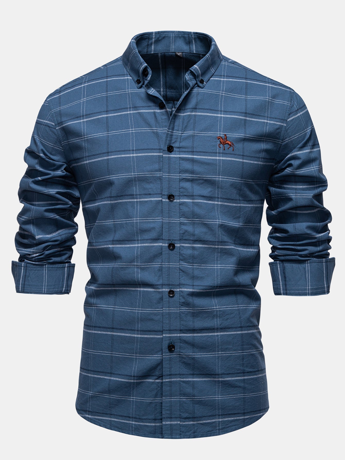 Cotton Cowboy Embroidery Plaid Button Up Shirt