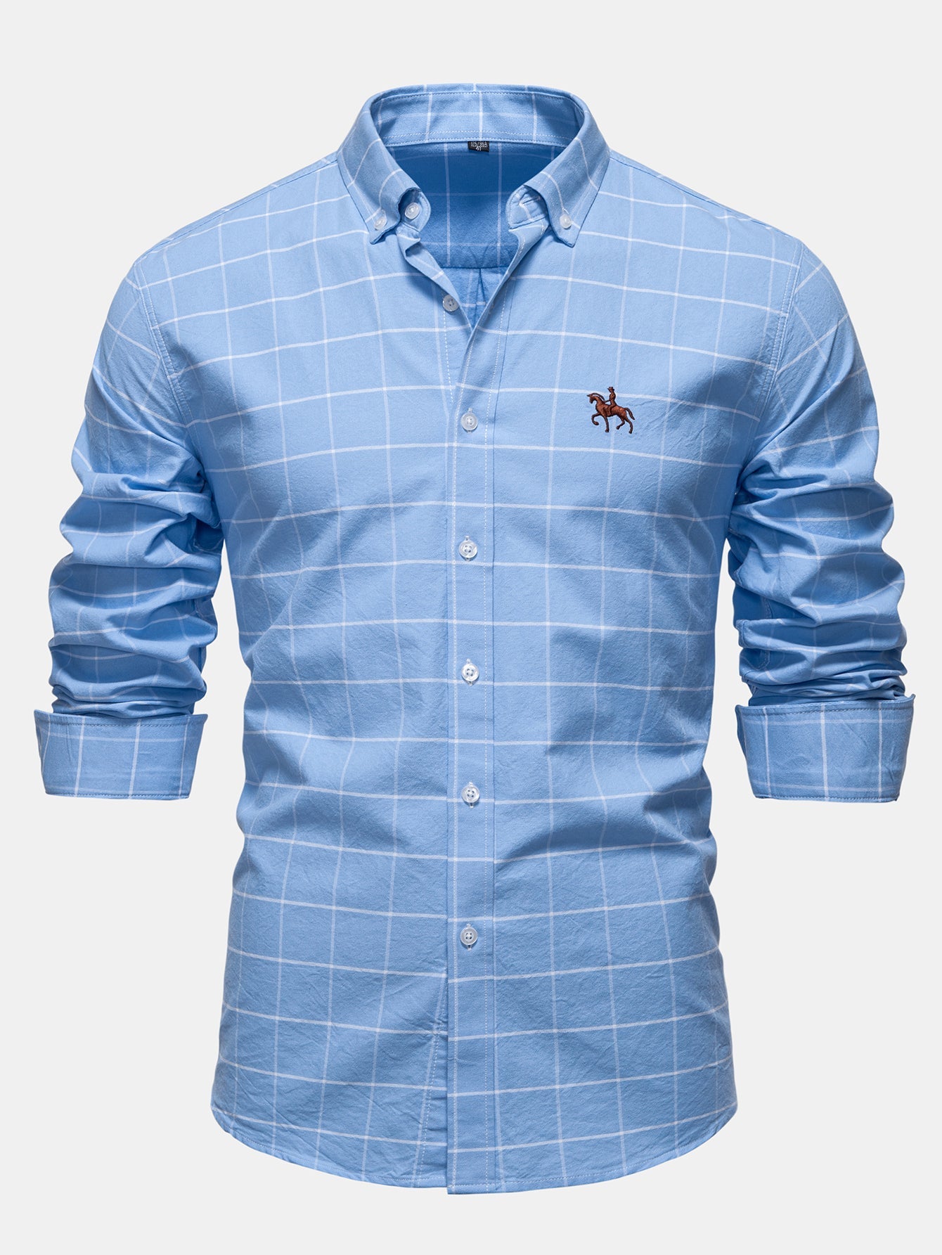 Cowboy Embroidery Cotton Plaid Button Up Shirt