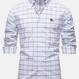 Cowboy Embroidery Cotton Plaid Button Up Shirt