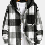 Relax Fit Flannel Plaid Corduroy Patchwork Hooded Shirt