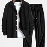 Long Sleeve Corduroy Cuban Collar Shirt & Corduroy Pants Set
