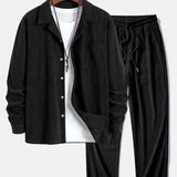 Long Sleeve Corduroy Cuban Collar Shirt & Corduroy Pants Set