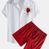 Splash Rose Print Linen Cotton Shirt & Swim Shorts Set