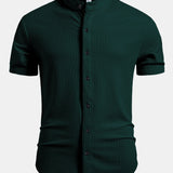 Muscle Fit Ribbed Stand Collar Shirt