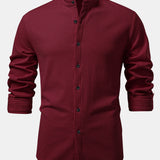 Long Sleeve Muscle Fit Ribbed Stand Collar Shirt
