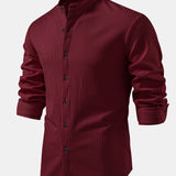 Long Sleeve Muscle Fit Ribbed Stand Collar Shirt