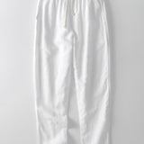 Geometric Jacquard Open Knit Polo & Straight Leg Linen Pants Set