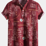 Tribal Geometric Print Henry Collar Shirt