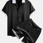 Contrast Satin Shirt & Contrast Satin 7“ Shorts Set