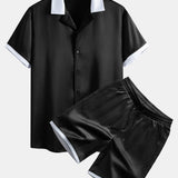 Contrast Satin Shirt & Contrast Satin 7“ Shorts Set