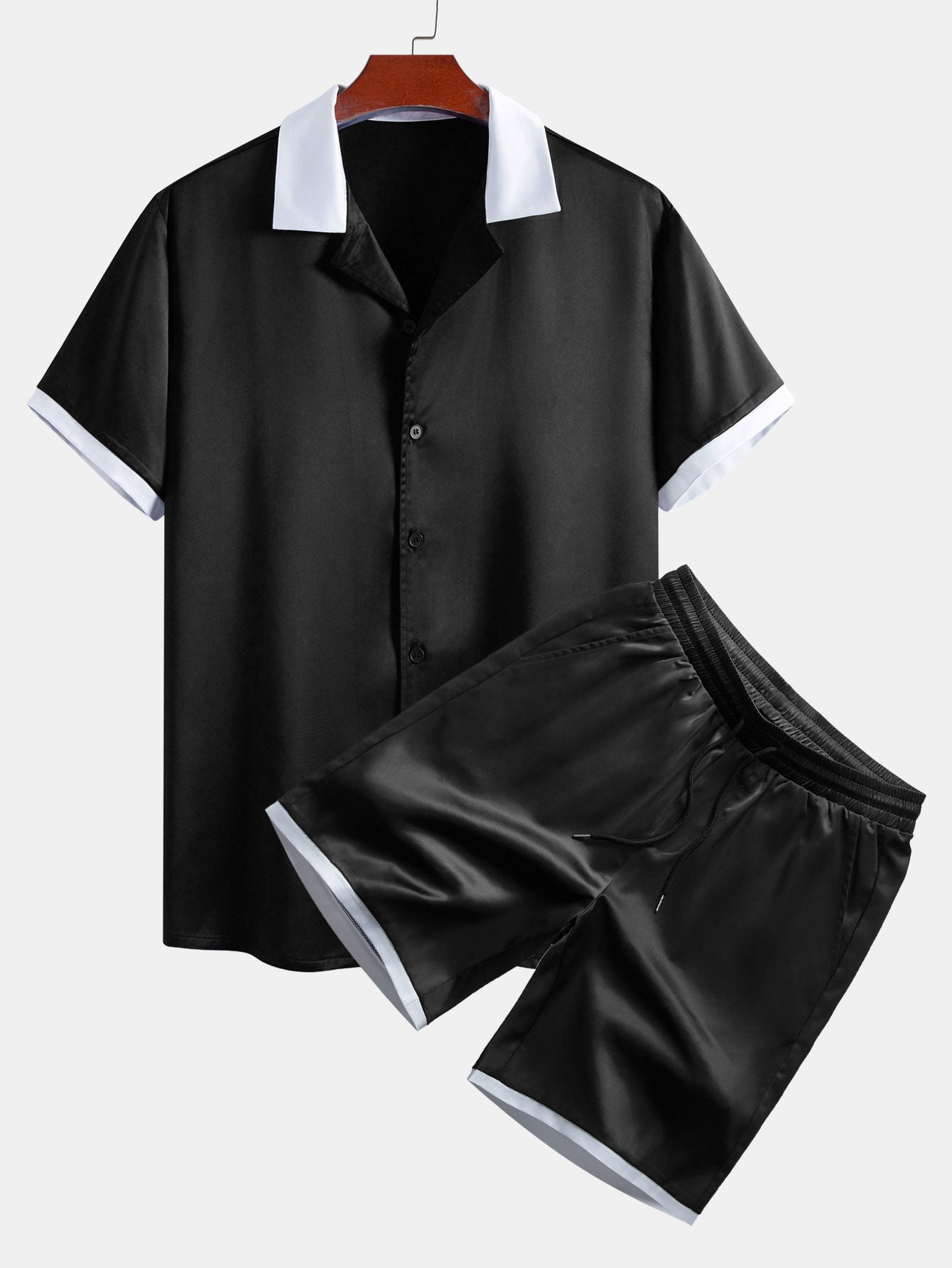 Contrast Satin Shirt & Contrast Satin 7“ Shorts Set