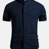 Muscle Fit Ribbed Stand Collar Shirt