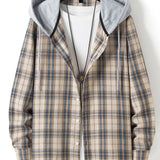 Button Up Contrast Hooded Plaid Shirt
