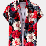 Tropical Flowers Print Shirt & Solid Drawstring Swim Shorts Set