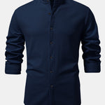 Long Sleeve Muscle Fit Ribbed Stand Collar Shirt