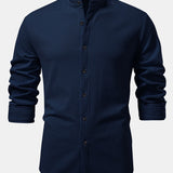 Long Sleeve Muscle Fit Ribbed Stand Collar Shirt