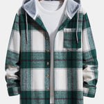Contrast Flannel Plaid Hooded Overshirt