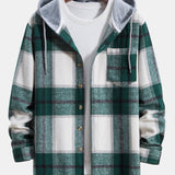 Contrast Flannel Plaid Hooded Overshirt