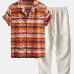 Geometric Cuban Shirt & Straight Leg Linen Pants Set
