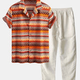 Geometric Cuban Shirt & Straight Leg Linen Pants Set