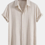 Linen Rayon Blend Shirt & Striped Print Swim Shorts Set