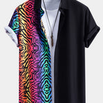 Colorful Tiger Patchwork Shirt & Swim Shorts Set