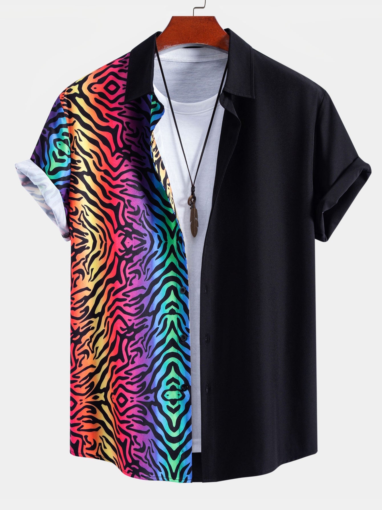 Tiger Patchwork Shirt & Swim Shorts Set