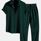 Muscle Fit Ribbed Shirt & Straight Leg Ribbed Pants Set