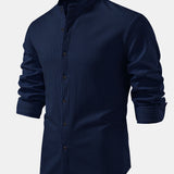 Long Sleeve Muscle Fit Ribbed Stand Collar Shirt