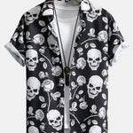 Skull Rose Print Button Up Shirt