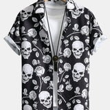 Skull Rose Print Button Up Shirt