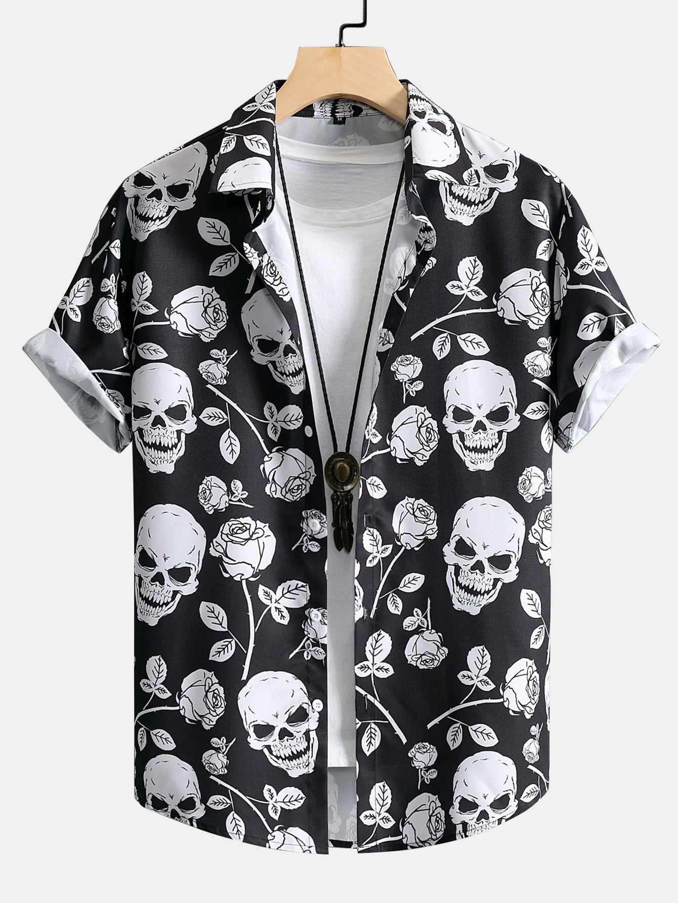 Skull Rose Print Button Up Shirt