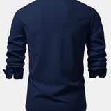 Long Sleeve Muscle Fit Ribbed Stand Collar Shirt
