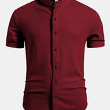Muscle Fit Ribbed Stand Collar Shirt