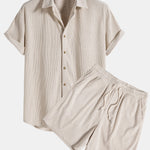 Short-Sleeved Corduroy Shirt & Shorts Set