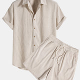 Short-Sleeved Corduroy Shirt & Shorts Set