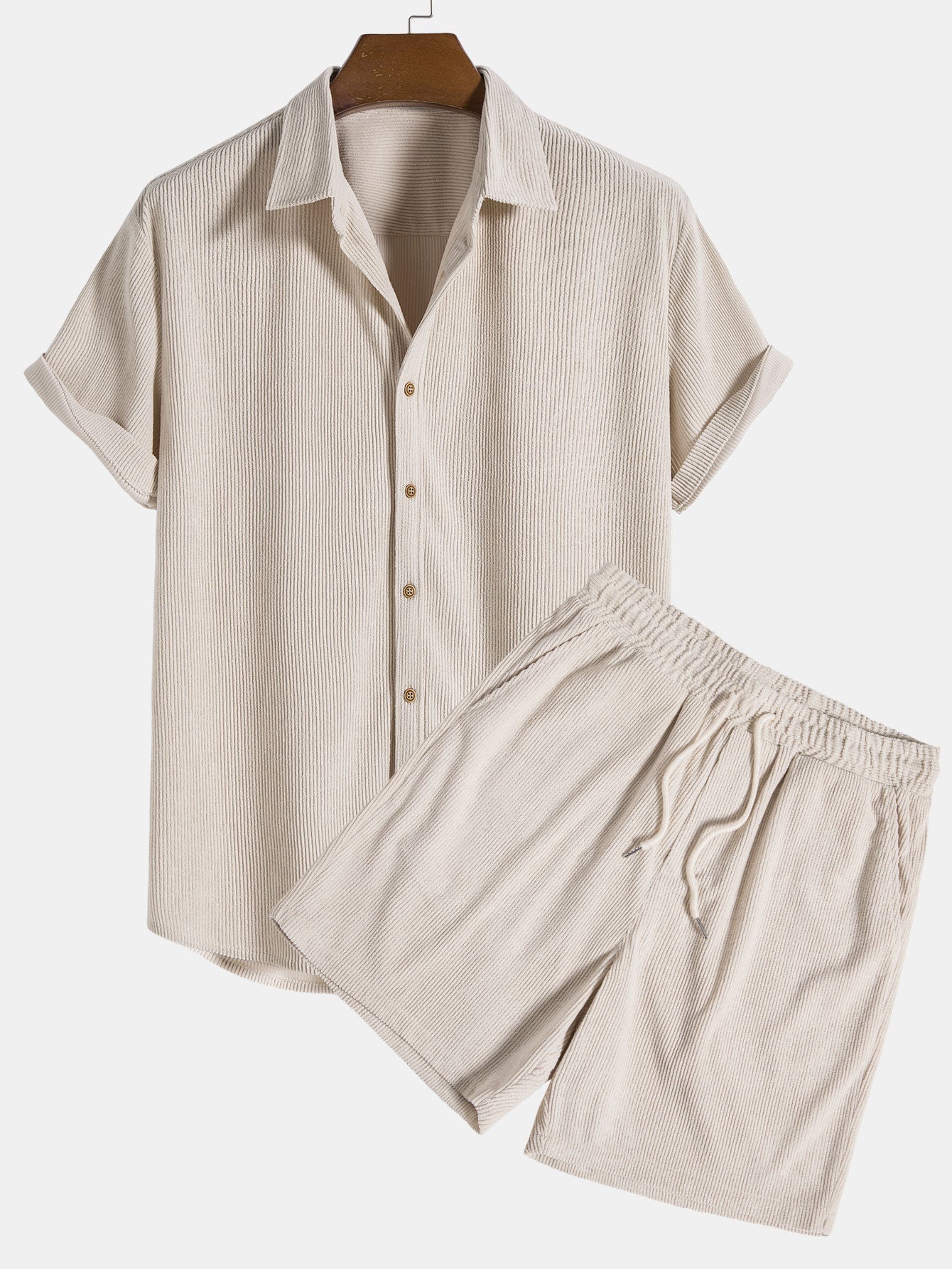 Short-Sleeved Corduroy Shirt & Shorts Set
