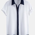 Contrast Ribbed Shirt & Drawstring Ribbed Shorts Set
