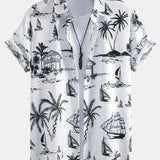 Island Sailing Print Button Up Shirt